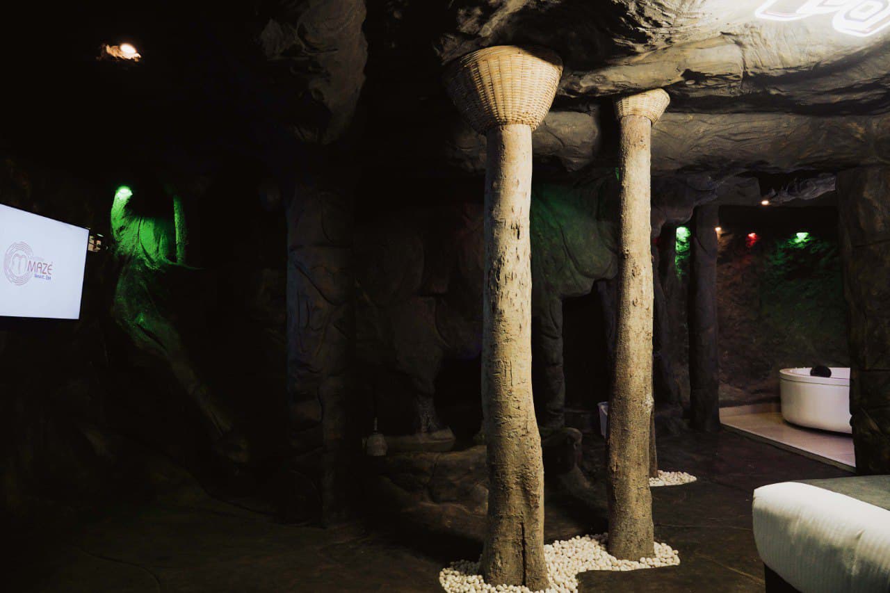 Private mini waterfall feature inside the Cave House