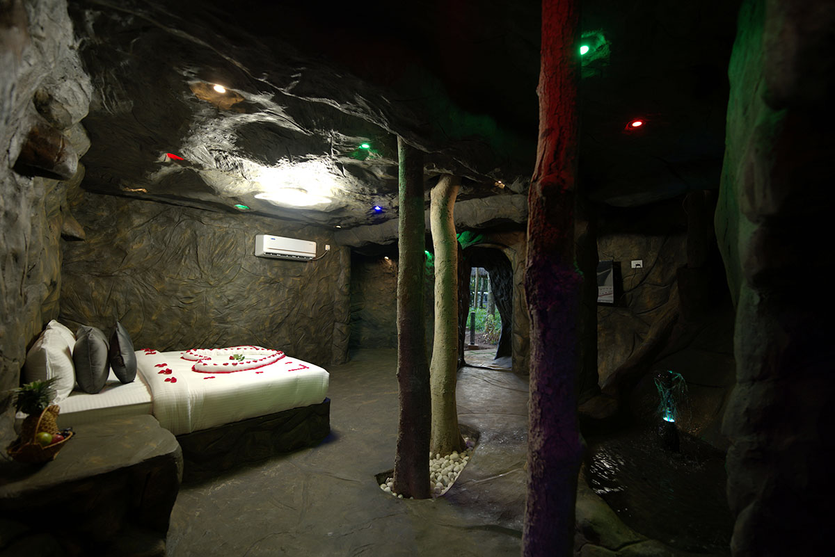 Rock-front cave villa interior